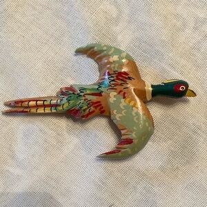Vintage Hand Carved Wooden Pheasant Bird 1940’s Brooch/Pin